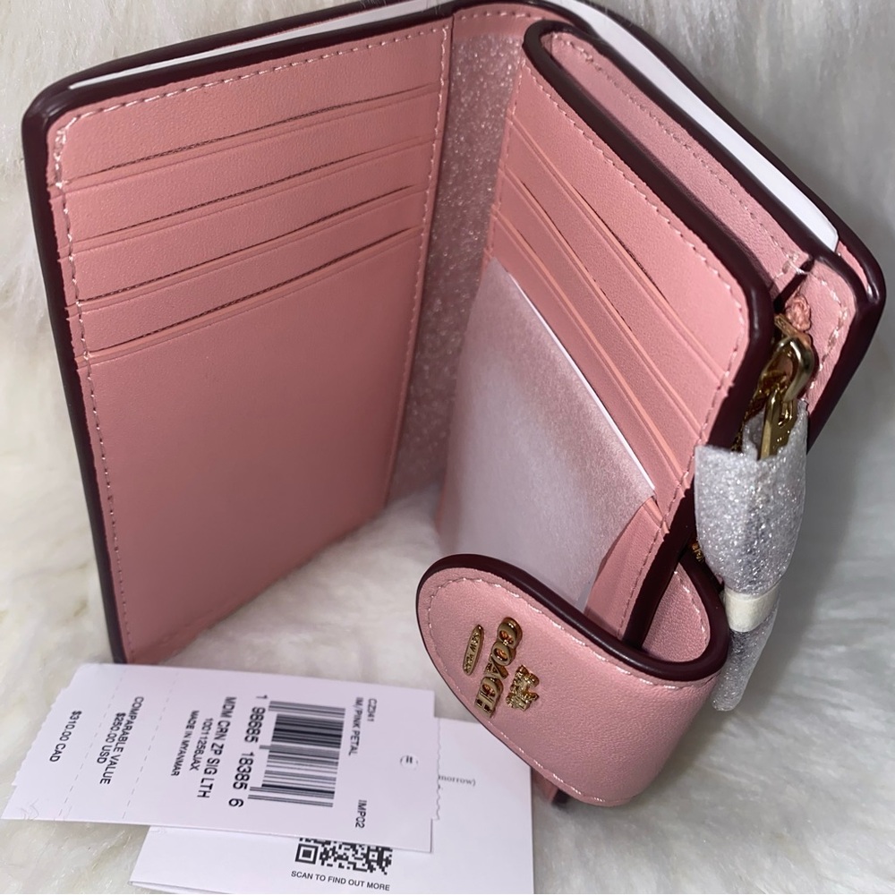 Coach 💗 Medium Corner Zip Wallet In Signature Leather New Pink Petal - Picture 4 of 10